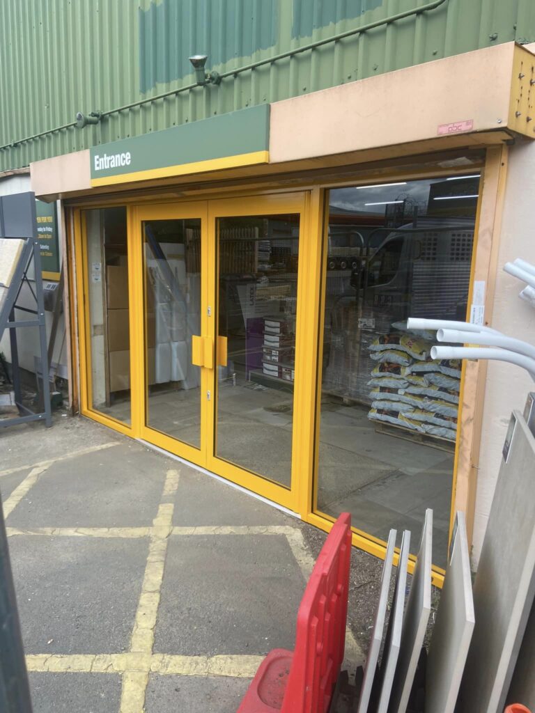 Yellow framed double door