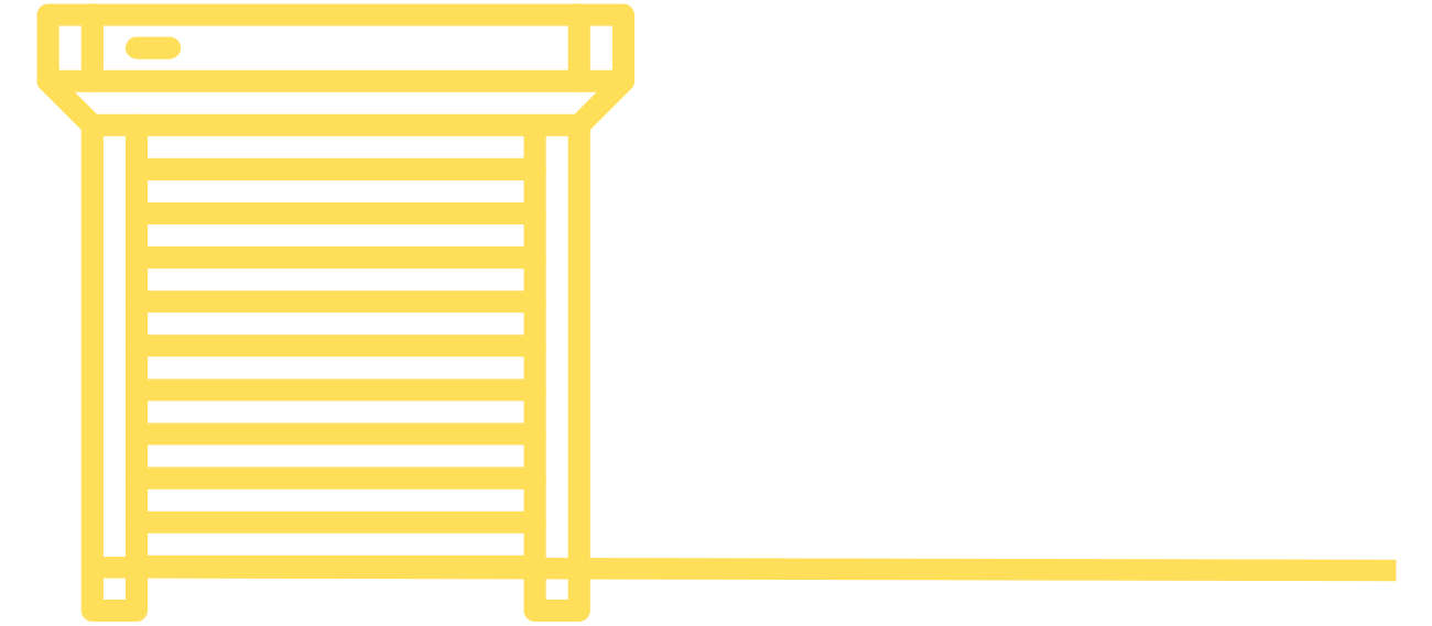 GA Door Services Logo - The company name with a yellow roller shutter door beside it